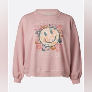 XL Lol Women's Happiness Matters Graphic Oversized Long Sleeve Crew Fleece-NWT